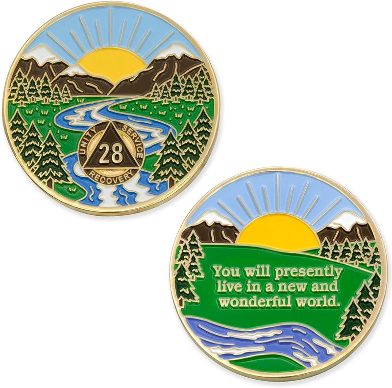 Sobriety Mint 28 Year Winding River Gold Plated AA Recovery Medallion/Chip/Token - Image 3